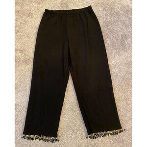 Black Stretch Pants Beaded & Sequin Trim Hem Size 14